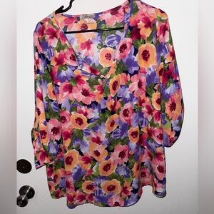 Vibrant Floral V-Neck Blouse
